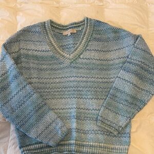 LOFT Women’s Striped Blue and Green V-Neck Sweater